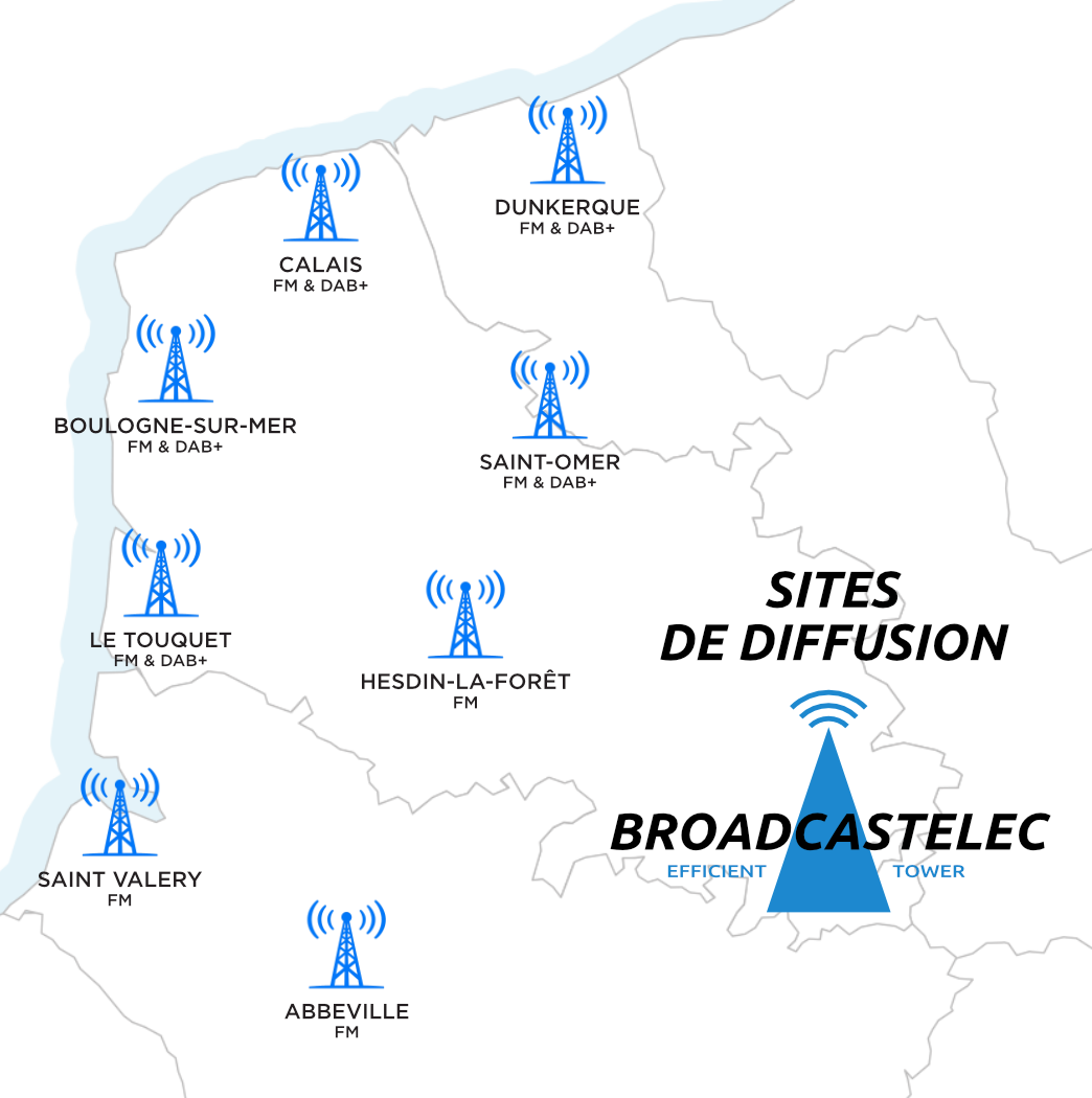 Carte des sites Broadcastelec dans les Hauts-de-France